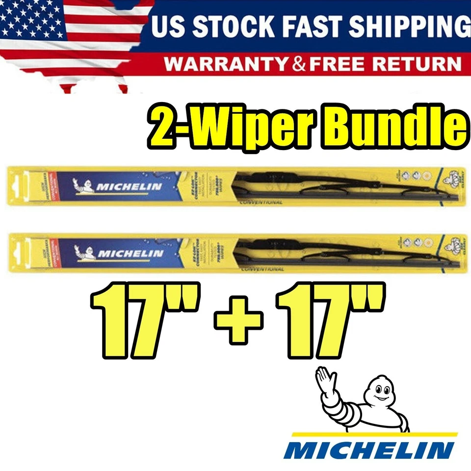 For Michelin Direct Fit 17"+17" Wiper Blades PAIR OEM Quality- Driver+Passenger - Imagem 1 de 4