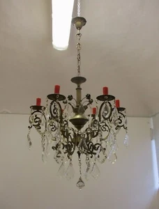 ✅ ANTICO LAMPADARIO LIBERTY DEL 900 PENDENTI CRISTALLO CHANDELIER ANTIQUE - 3382 - Picture 1 of 10