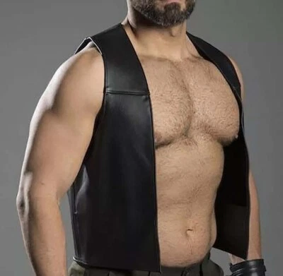 Men's Real Leather Front Open Leather Vest Original Leather Bartender Vest - Image 1 of 2