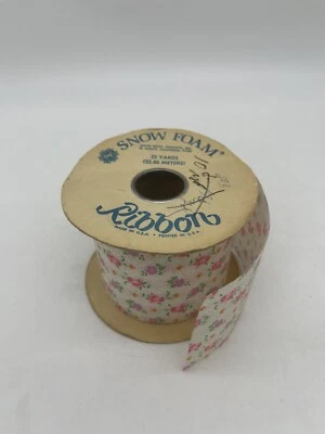NOS Vintage SNOW FOAM Ribbon White Calico Multicolor Flower Fabric - Image 1 of 4