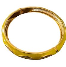 Hinged Gold Tone Clamper Bracelet with Yellow Enamel & Raised Design