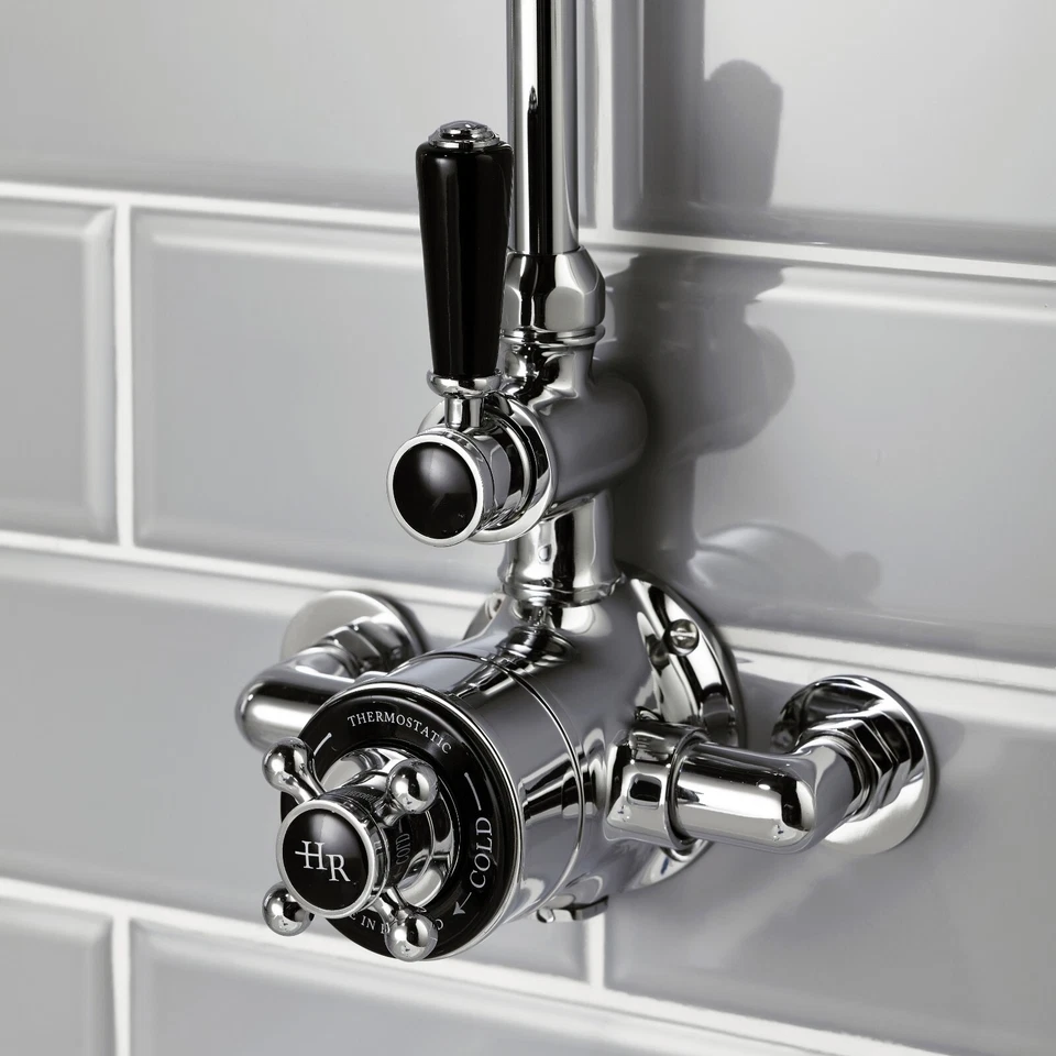 Hudson Reed Traditional Thermostatic Black Topaz Twin Exposed Shower Valve Lever