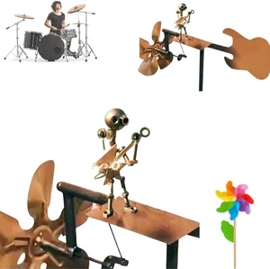 Gitarrist Blasskulpturen & Spinner, Kinetische Skulptur Windmühlen, Metallkunst Mus - Bild 1 von 7