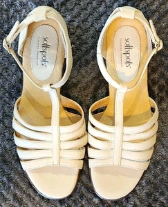 Women's Softspots Leather T-strap Open Toe Ankle Strap Buckle Sandals in Ivory - Picture 1 of 8