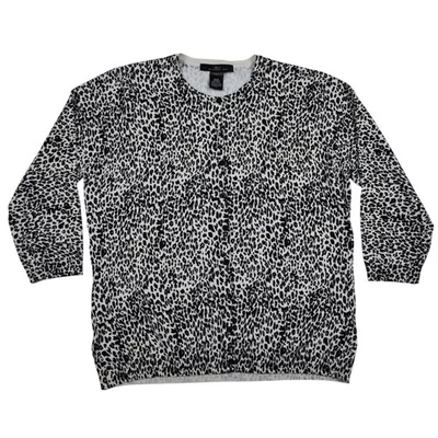 SILX August Seda Negro/Crema Estampado Leopardo Cárdigan Suéter Talla SLIM FIT Grande Foto 1 de 4