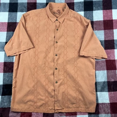 Camisa Tommy Bahama Para Hombres XL Campamento Naranja Seda Algodón Bordado Guayabera Bowling Foto 1 de 4