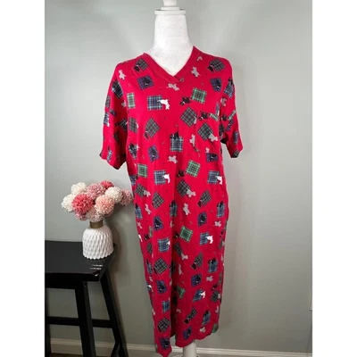 Camisón pijama Nordstrom Intimates rojo a cuadros Scottie perro camisa para dormir P Foto 1 de 4
