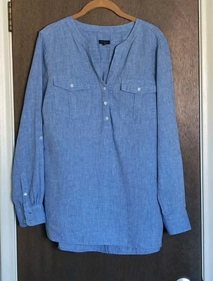 Blusa pulóver Talbots para mujer 100 % lino 3/4 botones talla grande azul playera Foto 1 de 4
