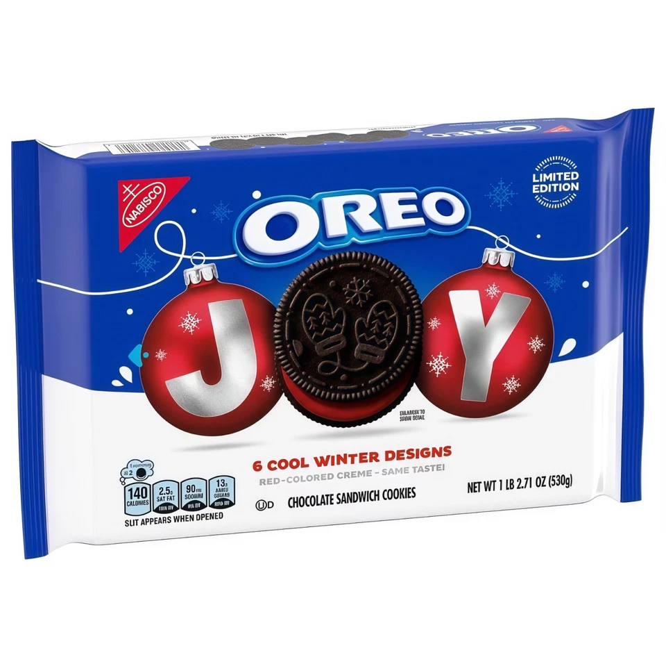 Oreo Joy Red Crème Filled 6 Cool Winter Designs Limited Edition 530g USA Import - Image 1 of 1