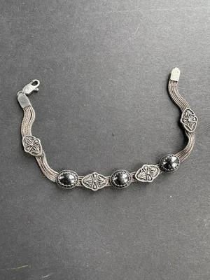 925 СТЕРЛИНГОВОГО СЕРЕБРА И ЧЕРНЫЙ ЖАДЕИТ ТУРКОМАНСКИЙ СТИЛЬ БРАСЛЕТ - Изображение 1 из 4