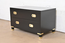 Baker Furniture Hollywood Regency Black Lacquered Campaign Commode