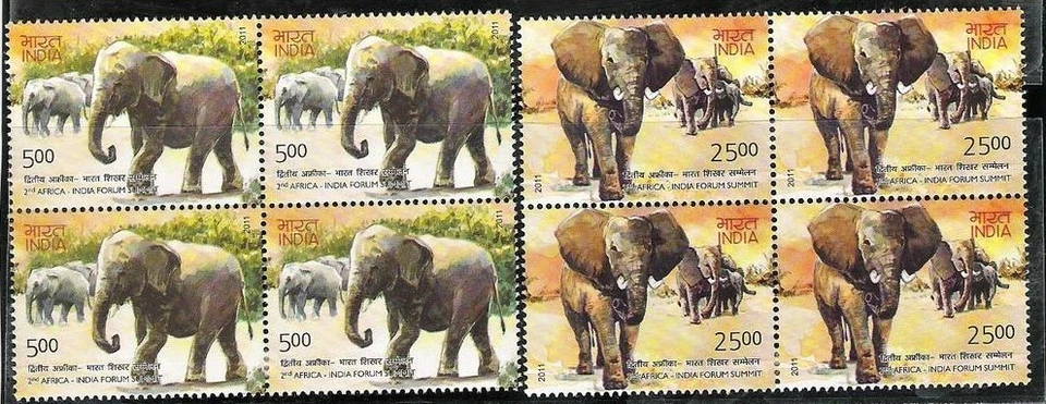 INDIA 2011 SET/2 STAMP 2ND INDIA AFRICA FORUM SUMMIT , ELEPHANT BLOCK OF 4 .MNH - Image 1 of 1