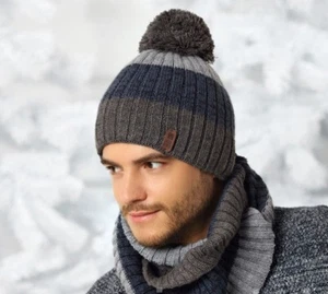 Gorro de pomo con bufanda gorro de invierno gorro de doble capa gorro de hombre juego de invierno AJS - Imagen 1 de 8