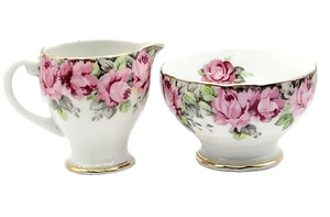 Rose Flower Vintage Cream and Sugar Bowl TRIMONT CHINA Made in Occupied Japan - Picture 1 of 21