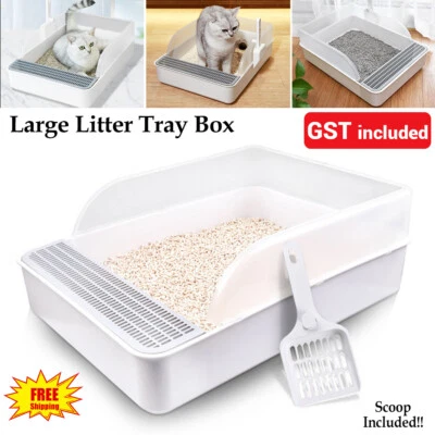 Open Cat Litter Tray Box Kitty Toilet Extra Large Entry And Splash Guard + Scoop - image 1 of 4