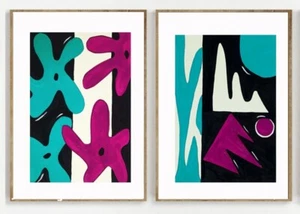Set of 2 Original Mid Century Modern Art Paintings Abstract Acrylic Painting Set - Picture 1 of 20