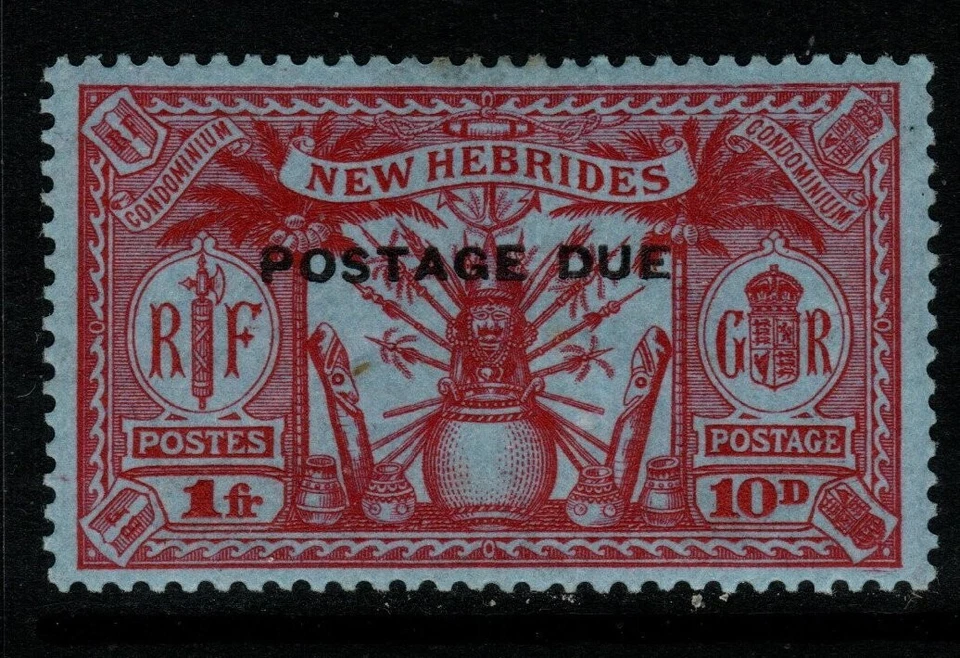 NEW HEBRIDES SGD5 1925 10d(1f) CARMINE/BLUE POSTAGE DUE MTD MINT - Image 1 of 1
