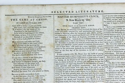 1840 THE NEW-YORKER Oct 10 Charles Dickens MASTER HUMPHREY'S CLOCK 1st American - Image 1 of 4