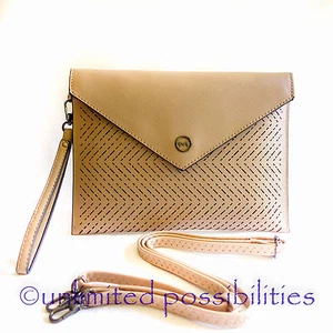 NEW MOCHA Scarlette Envelope Clutch Shoulder Bag with Chevron Design Taupe Tags - Picture 1 of 7