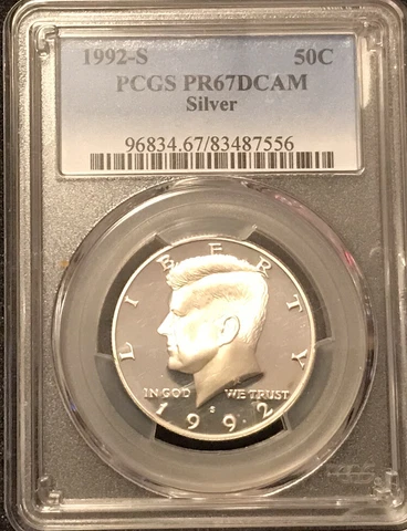 1992-S Silver Kennedy Half Dollar Proof Graded PCGS PF67DCAM Cover