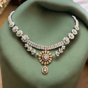 Splendid 3.75 Cts Round Baguette Cut Natural Diamonds Necklace 14K Two-Tone Gold - Picture 1 of 14