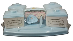 Sanitoy Baby Boy  Blue Vanity 4 Jar Set Plastic Nylon Brush Comb On Tray Sealed - Picture 1 of 17