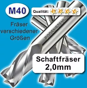 2mm Fräser L=60 Z=3 M40 Schaftfräser Metall Kunststoff Holz vergl. HSSE HSS-E - Bild 1 von 1