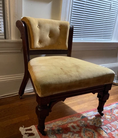 Victorian Velvet Mahogany Slipper Chair Cover