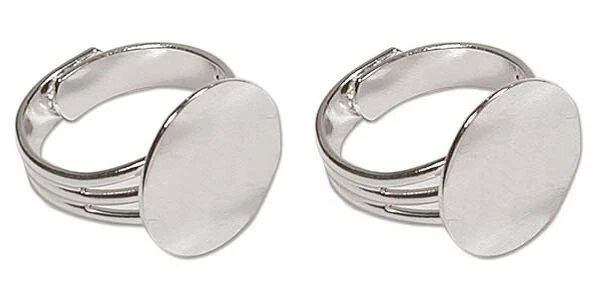 25 ANILLOS EN BLANCO AJUSTABLES PLATEADOS 16 mm almohadilla plana redonda ~ hallazgos resistentes Foto 1 de 1