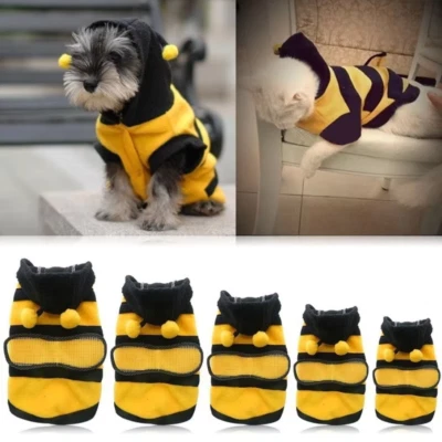 Pet Cat Dog Bee Costume Clothes Hoodie Apparel Fancy Bee Halloween Outfit - Image 1 of 4