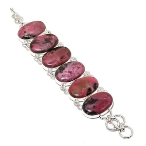 Rhodonite Gemstone Handmade 925 Sterling Silver Jewelry Wonderful Bracelet - Picture 1 of 6