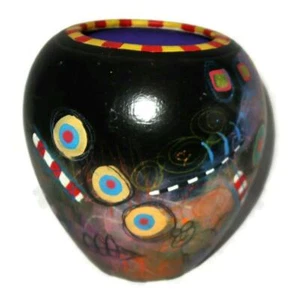 Art Pottery SRK Signed Colorful Decorative Vase, 6 3/4" - Foto 1 di 6