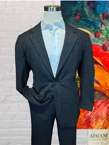 Armani Collezioni 44R 34x31 Black w Gray Stripe Designer 2 Piece Suit Stretch - Picture 1 of 16