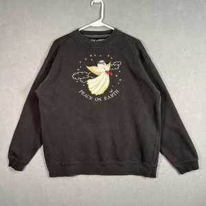 Vintage 90s Peace On Earth Angel Sweater Adult Large Black Sweatshirt Pullover - Picture 1 of 10