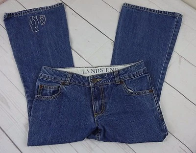 Land's End Girl's Flare Blue Jeans ~ Sz 7 ~ Adjustable Waist - Image 1 of 4