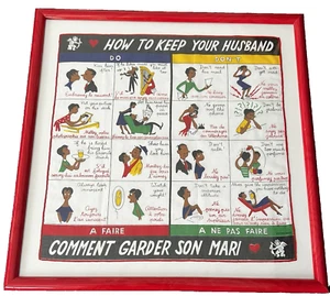 VTG 1950s Framed Kreier Comic Scarf How to Keep Husband French English POP Art - Picture 1 of 8