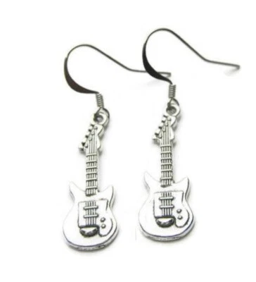 Pendientes de guitarra pequeños de plata - peltre - regalo para amantes de la música, nuevos Foto 1 de 3