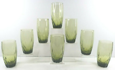 8 Anchor Hocking Central Park Ivy Green Iced Tea Set Vintage Swirl Wave Tumblers