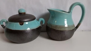 Vintage Ellis Pottery Aust. MDK Teal Blue Stoneware Sugar #68 Creamer #55 1969 - Picture 1 of 12