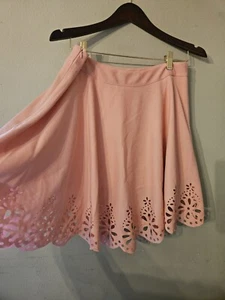 Grace Karin Womens Pink Swing Skirt Lined Sz XL Laser Cutout Floral Hem Side Zip - Picture 1 of 5