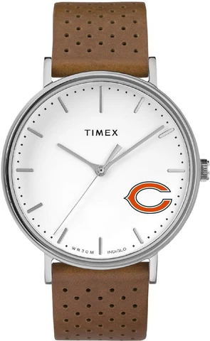 Womens Timex Chicago Bears Watch Bright Whites Leather Cover