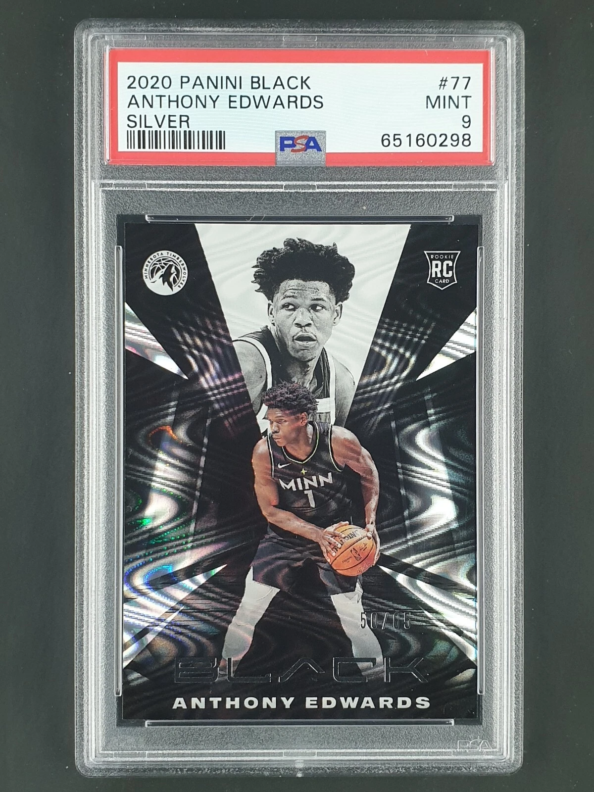 2020-21 Panini Black Anthony Edwards Rookie SWIRLORAMA /65 PSA9