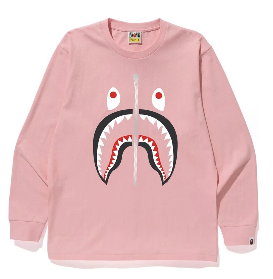 Футболка с длинным рукавом A Bathing Ape Big Shark - розовая - размер очень большой - подлинная - Изображение 1 из 1
