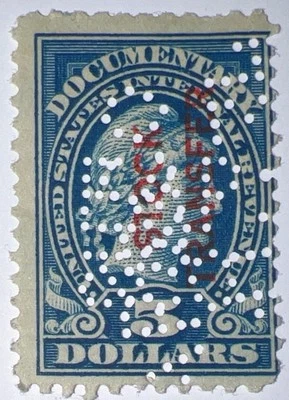 Travelstamps: US Documentary Stamps scott #R244 Used NG Perfin - Image 1 of 4