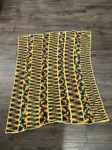 Vintage Hand Crochet Multi Color Rainbow Throw Blanket Granny Square - Picture 1 of 1
