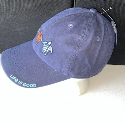 Life Is Good Cotton Embroidered Hat Adult OS Adjustable Blue Sea Turtles New Tag - Image 1 of 4