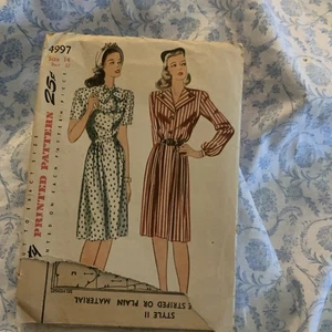 Vintage RARE 1940's Simplicity 4997- Button Front Dress Pattern - Picture 1 of 4