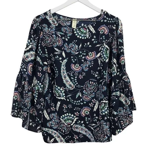 Allison Joy EverEve Blue Floral Flouncy Blouse Ruffle Bell Sleeve Women … - Picture 1 of 5