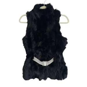 Guess y2k Rabbit fur vest Mob Wife Real rhinestone belted luxury soft old money - Picture 1 of 13