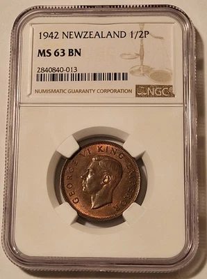 New Zealand George VI 1942 Half Penny MS63 BN NGC - Image 1 of 4